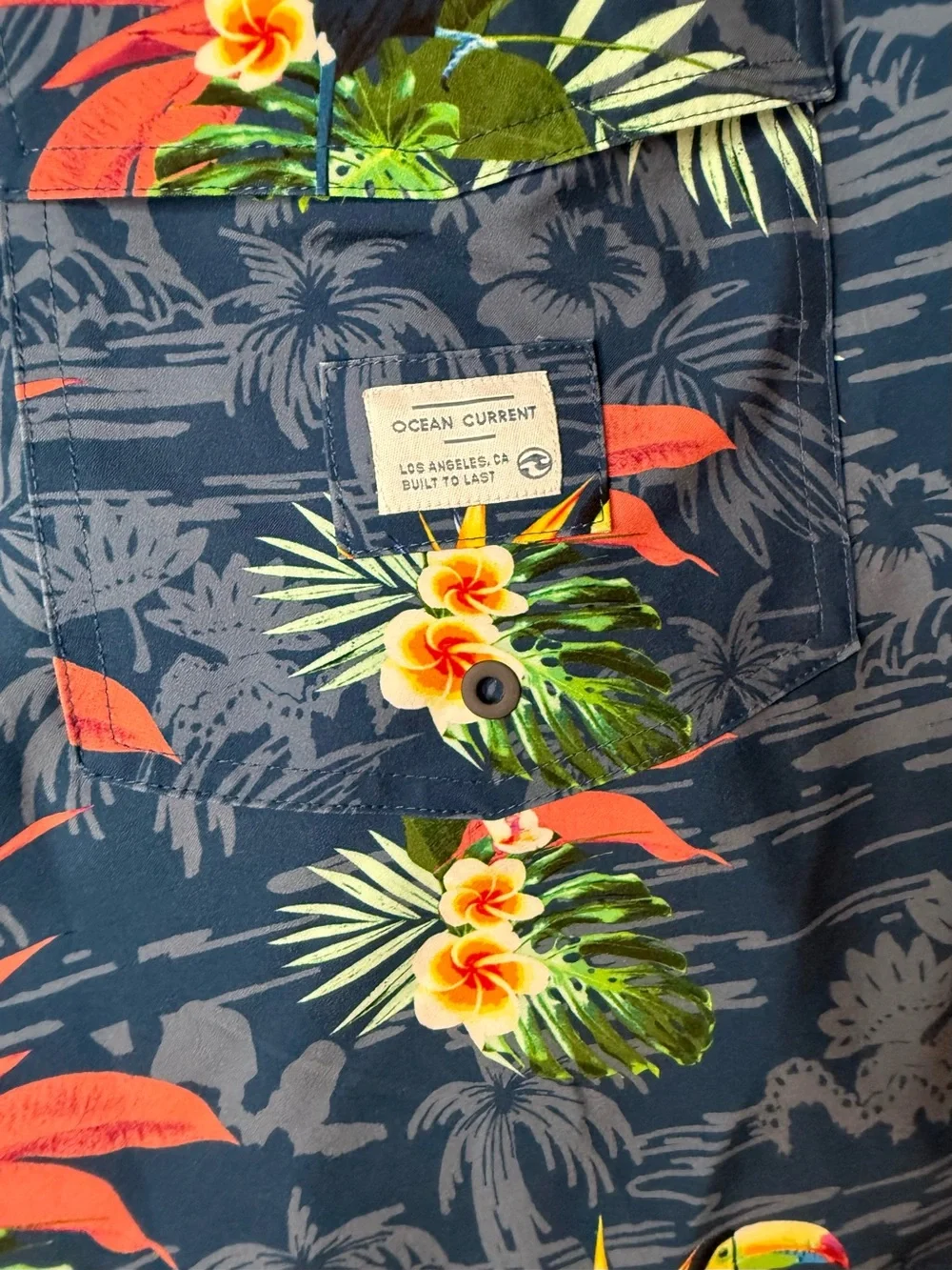 Ocean Current Men’s Tropical Print Blue swimming trunks large